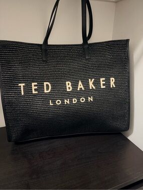 Ted Baker Black Woven Tote with Gold Lettering